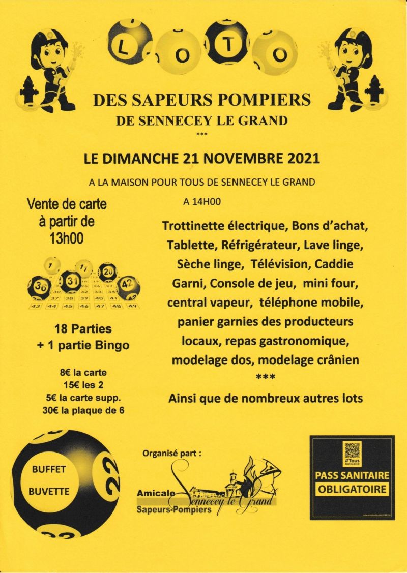 Info Chalon - annonces - Loto des Sapeurs-Pompiers de Sennecey-le-Grand
